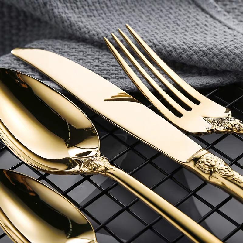 European Royal gold cutlery with luxury handle stainless steel 18/10 Tableware High Grade