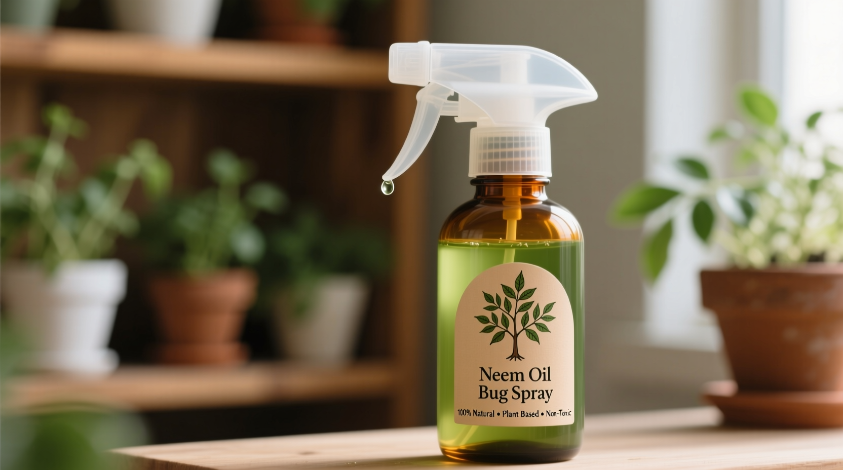 Neem oil bug spray in glass spray bottle