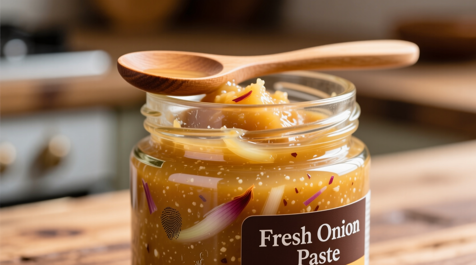 Freshly made onion paste in glass container