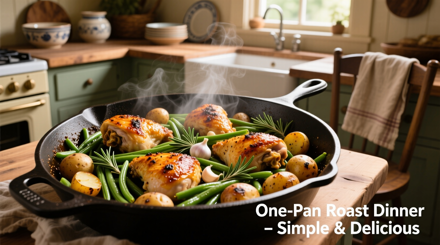 One-pan roasted chicken green beans and potatoes dinner