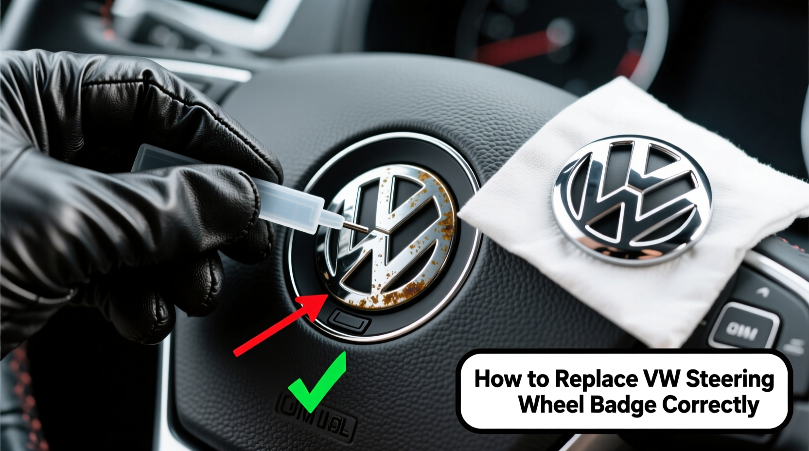 replace vw steering wheel badge