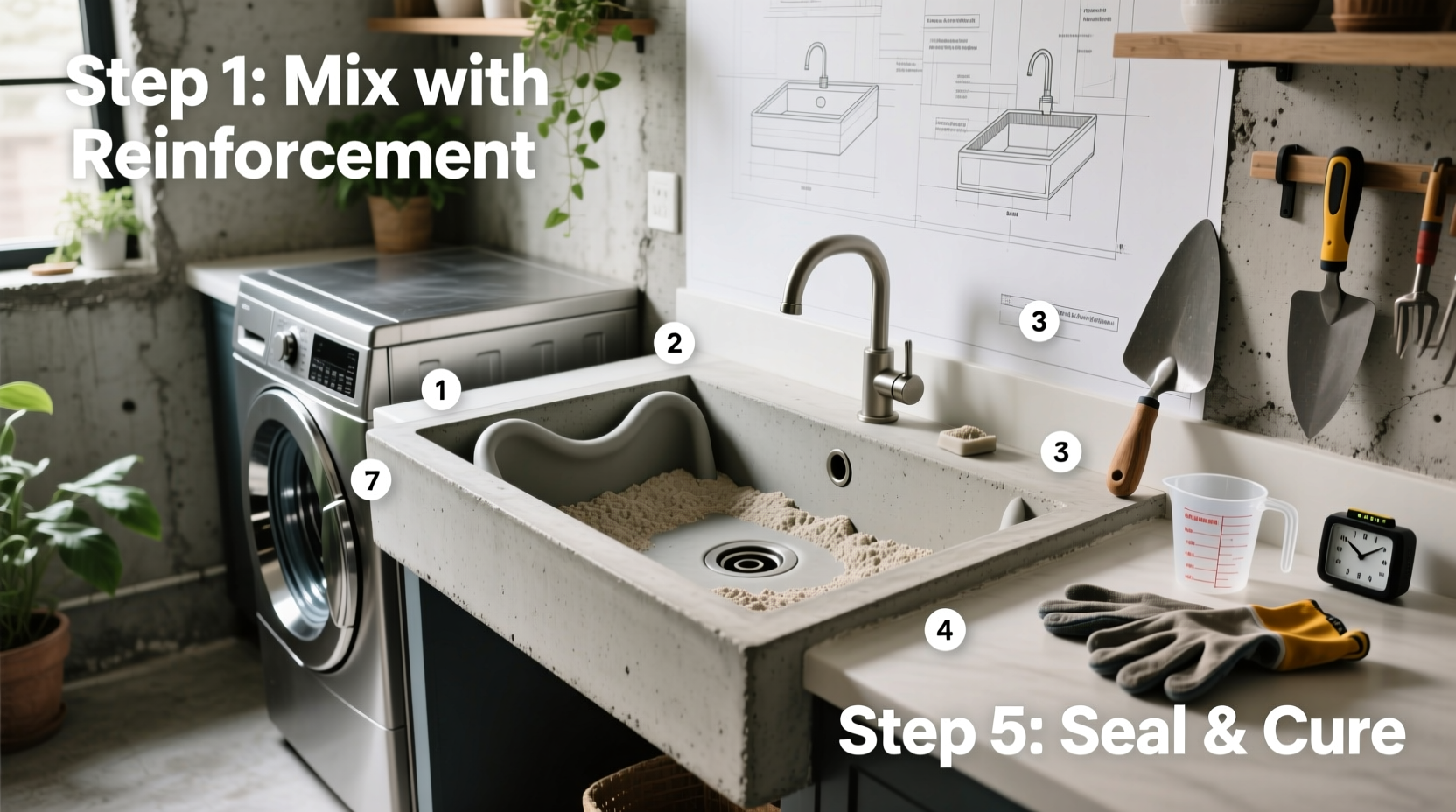 step by step guide to crafting a durable cement sink for your laundry room