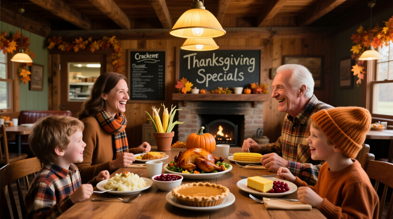 Family dining at Cracker Barrel during Thanksgiving