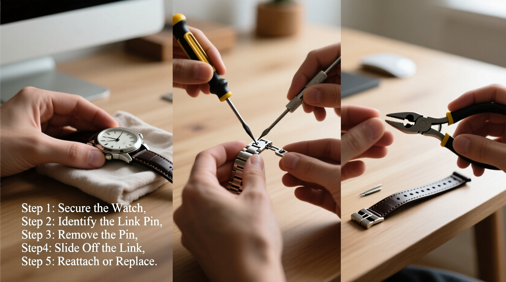 a step by step guide to safely taking watch links off at home