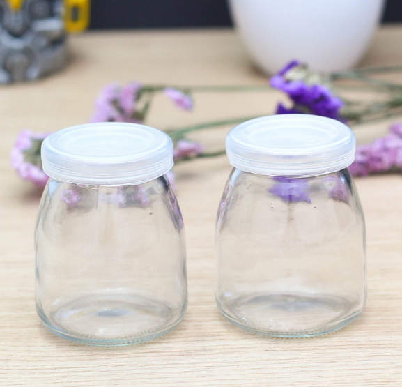 100ml 200ml clear glass pudding jar with plastic lid