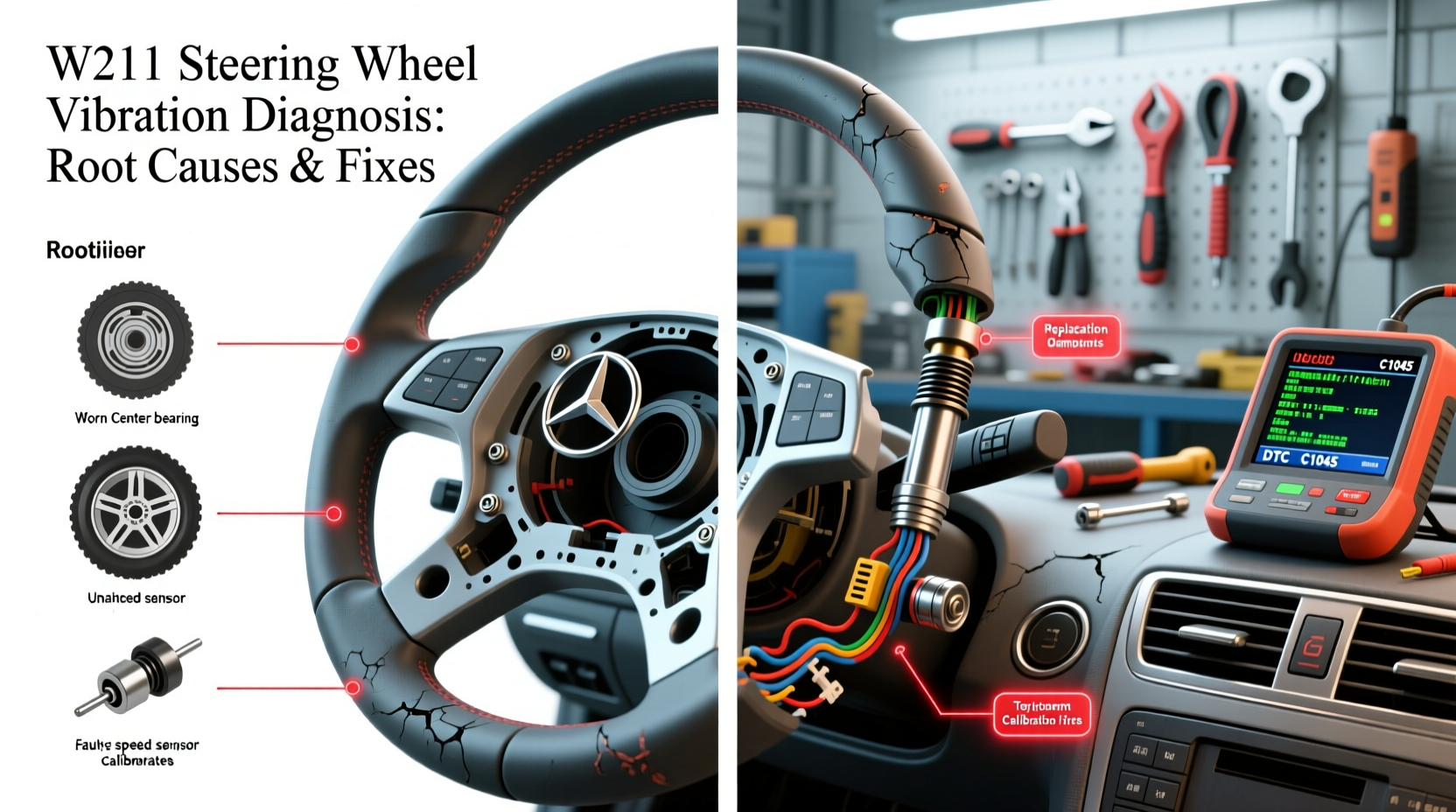 w211 steering wheel vibration diagnosis