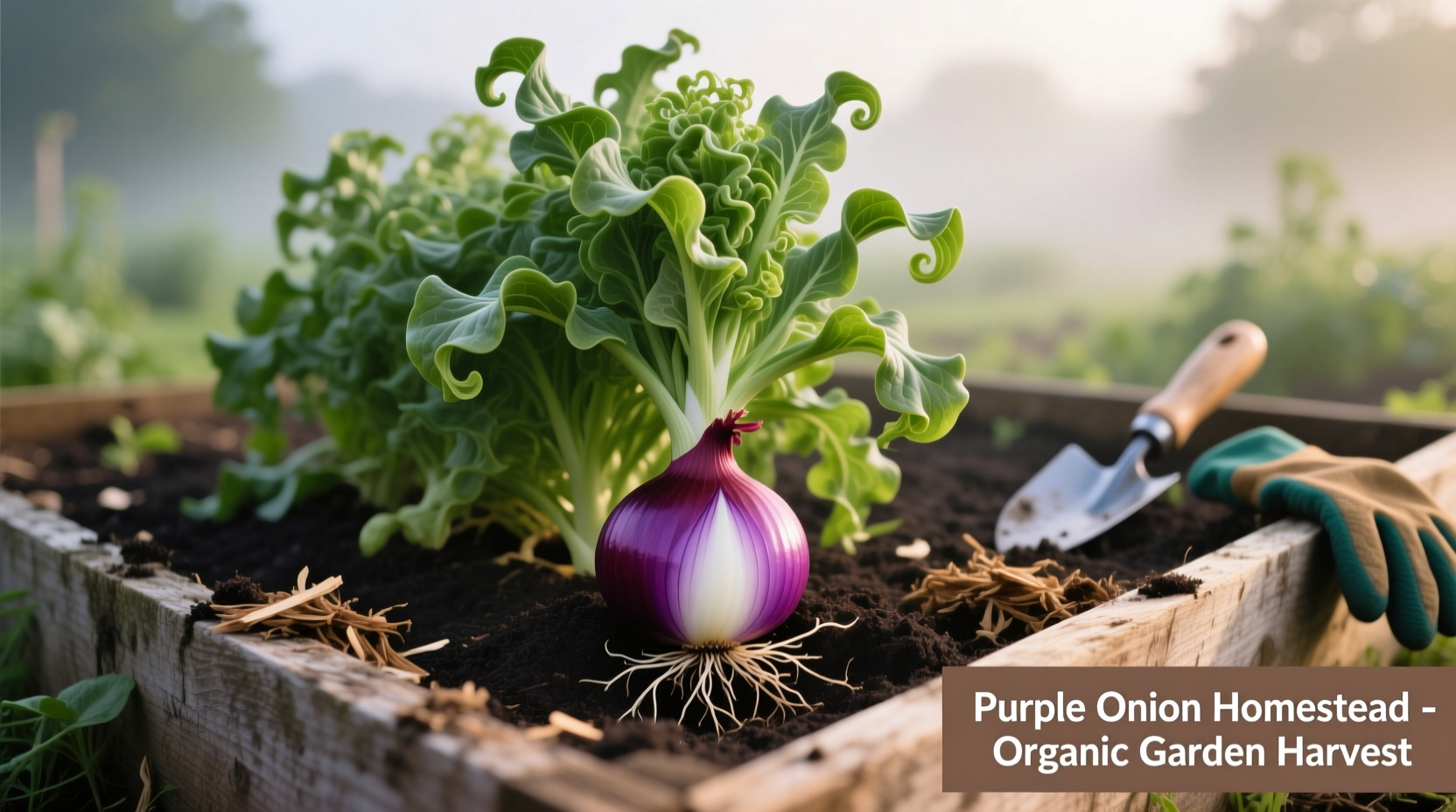 Purple Onion Homestead variety growing in garden soil
