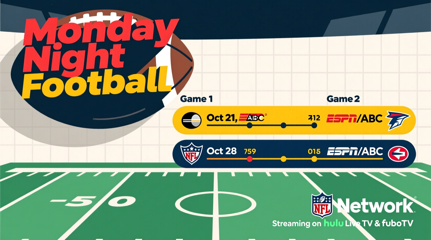 why two monday night football games this week dates channels