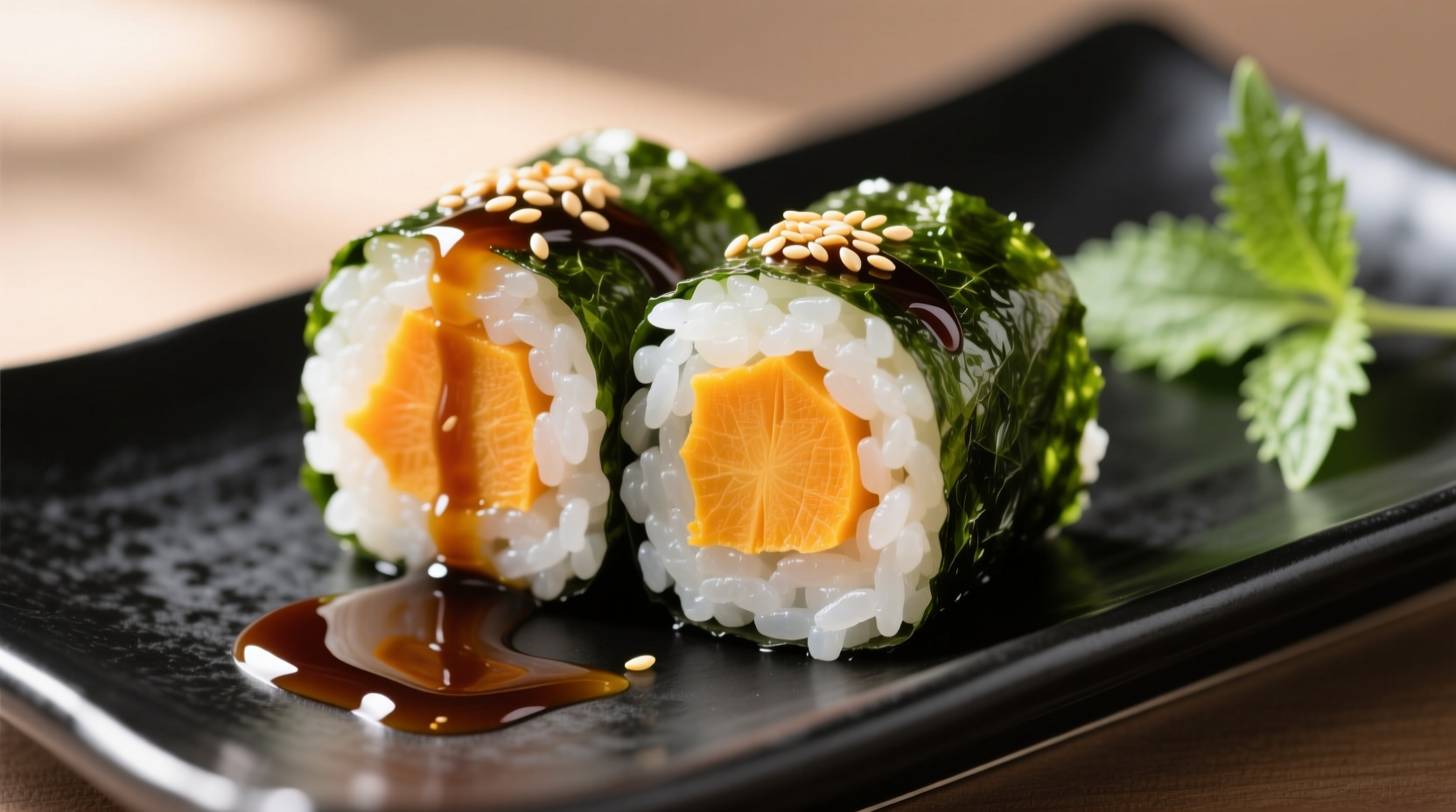 Japanese sweet potato sushi rolls sliced open