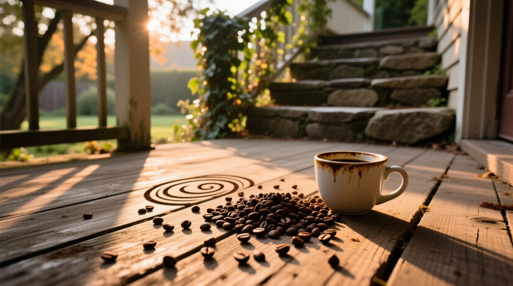 coffee grounds on porch