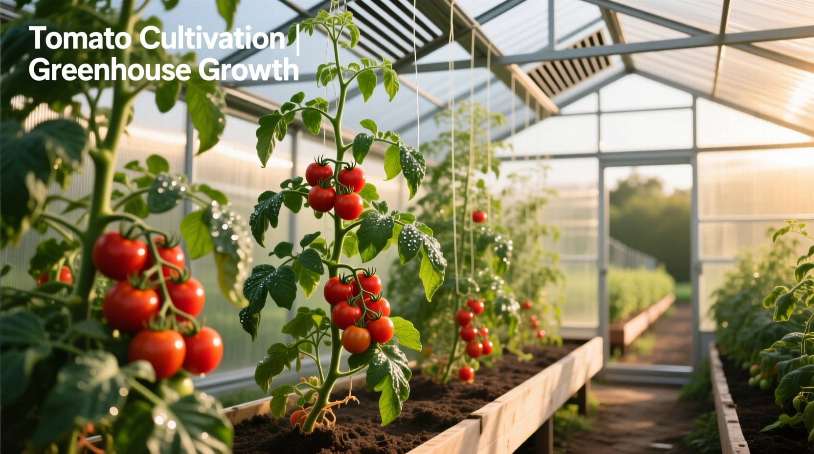 Tomato plants thriving in a well-ventilated greenhouse structure
