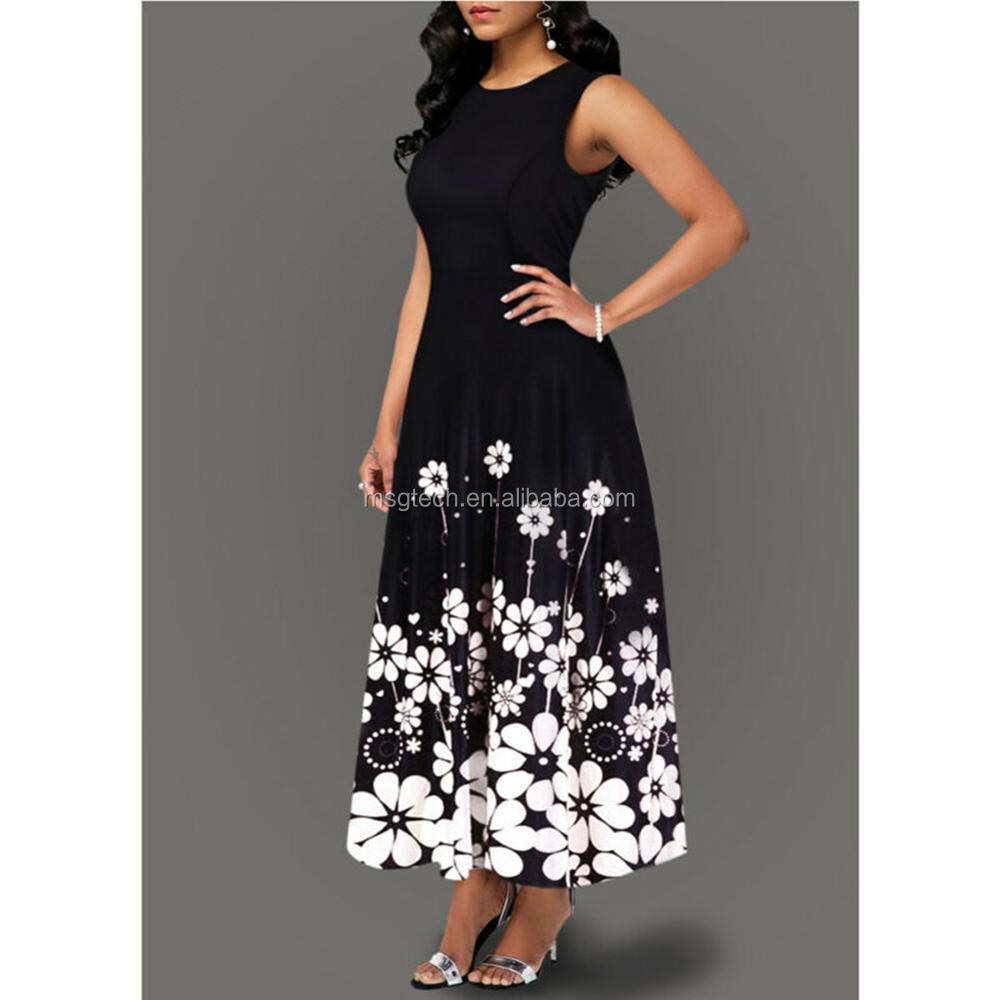 Large Size Elegant Women's Floral Print Long Maxi Dress Evening Party Beach Dress Summer Sleeveless Long Flower Sundress Costume