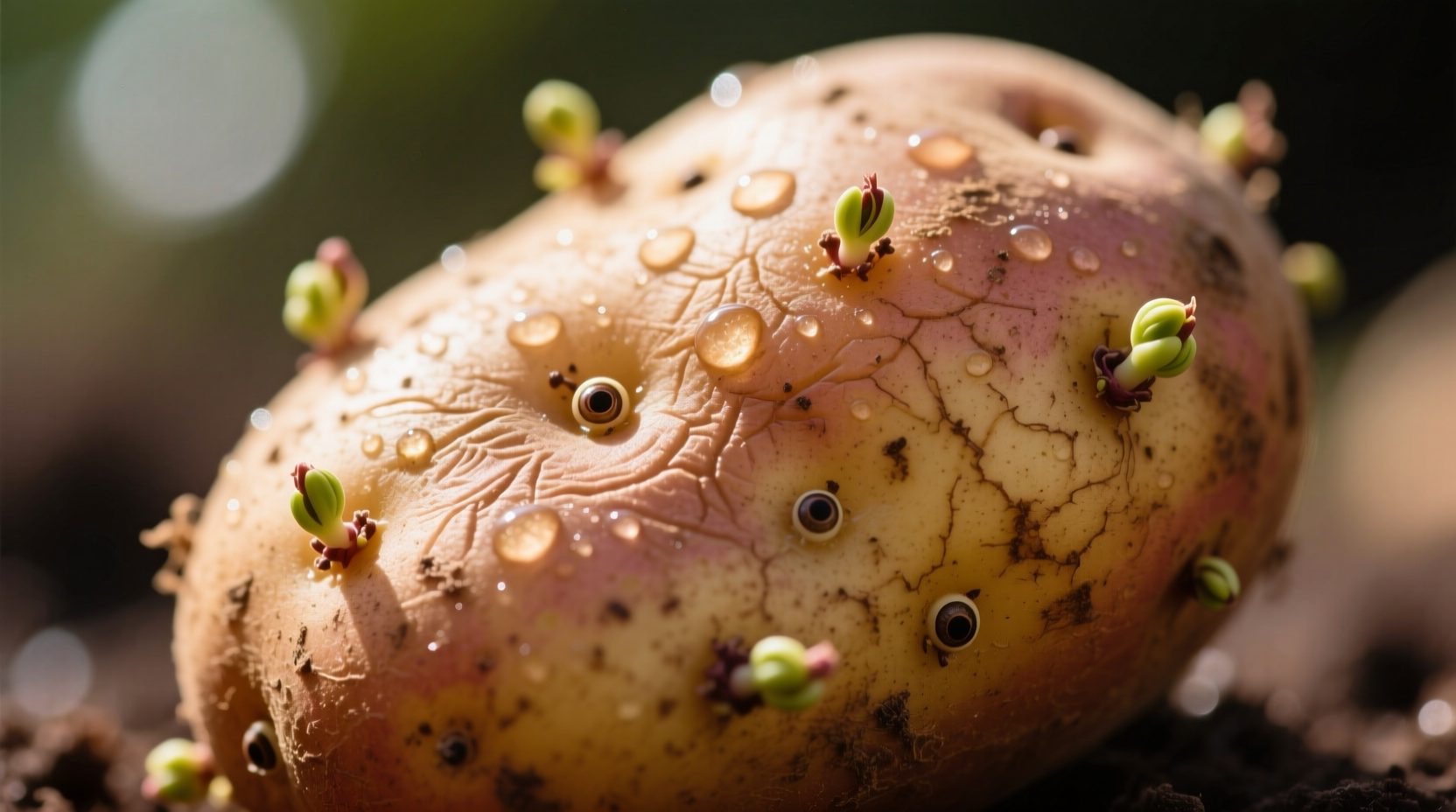 Close-up of potato showing eyes and skin texture