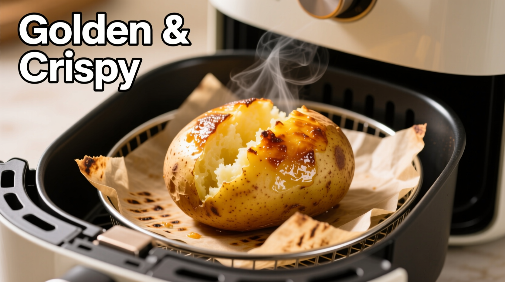 Perfect golden baked potato in air fryer basket