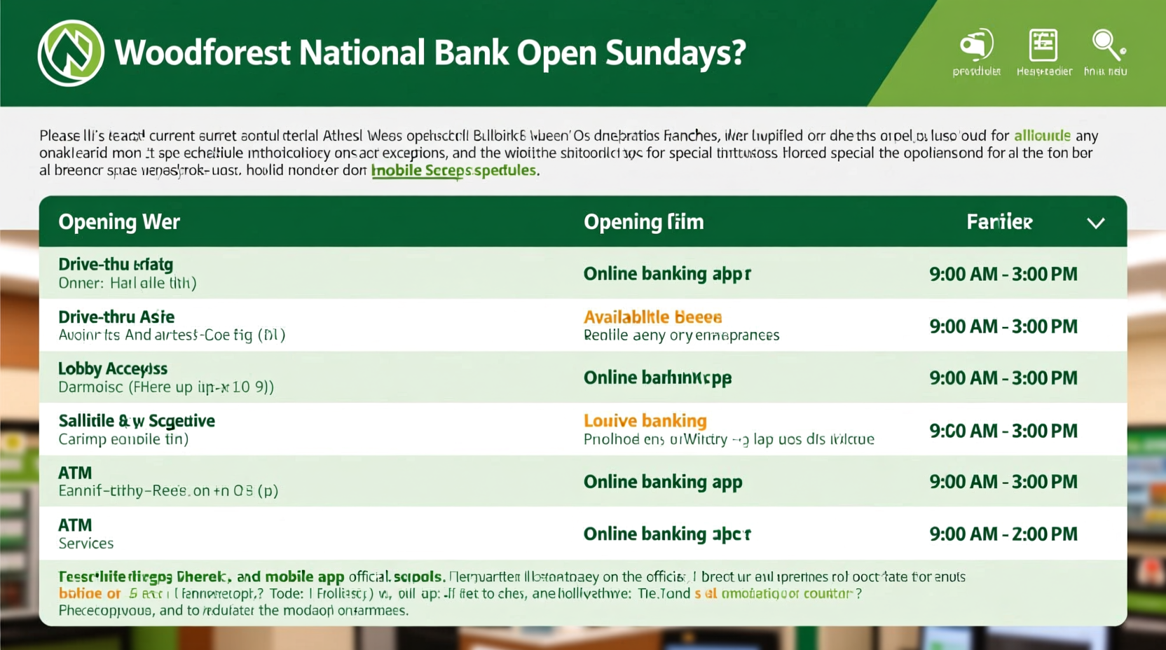 is woodforest open on sundays