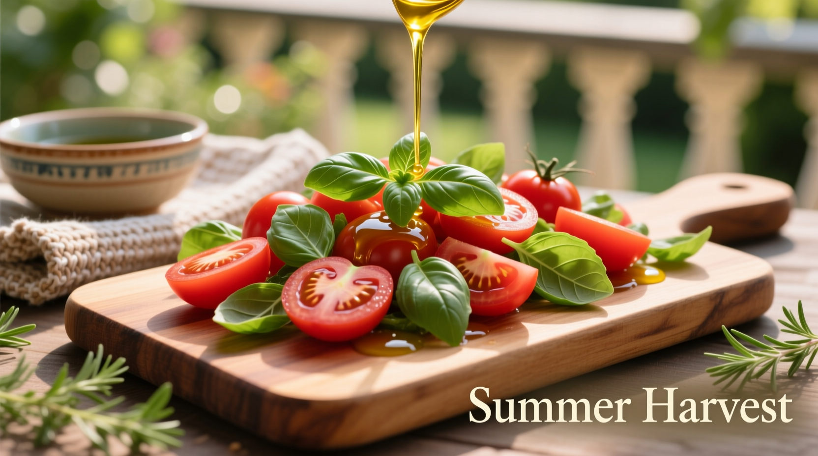 Fresh summer tomato salad with basil and olive oil