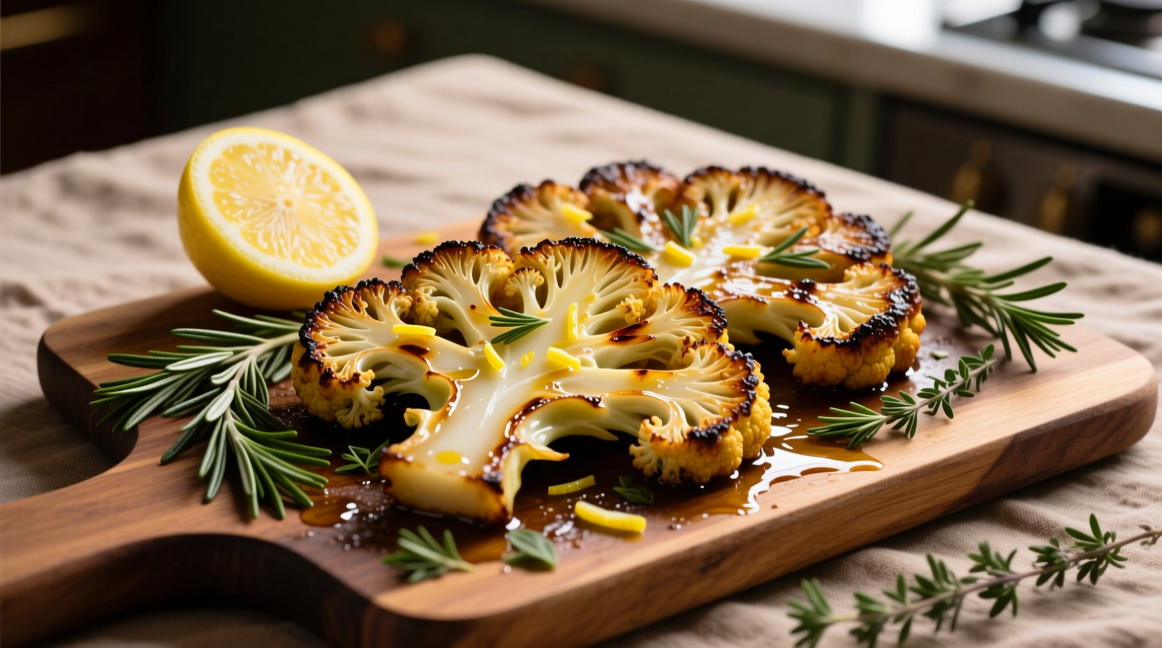 Roasted cauliflower steaks with herbs and lemon