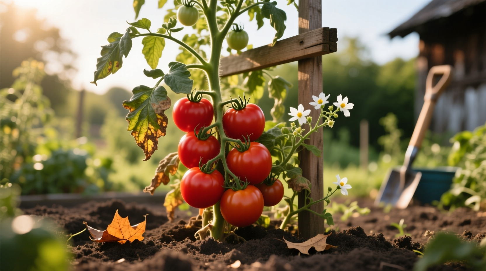 Homestead tomato plant with ripe fruit in garden