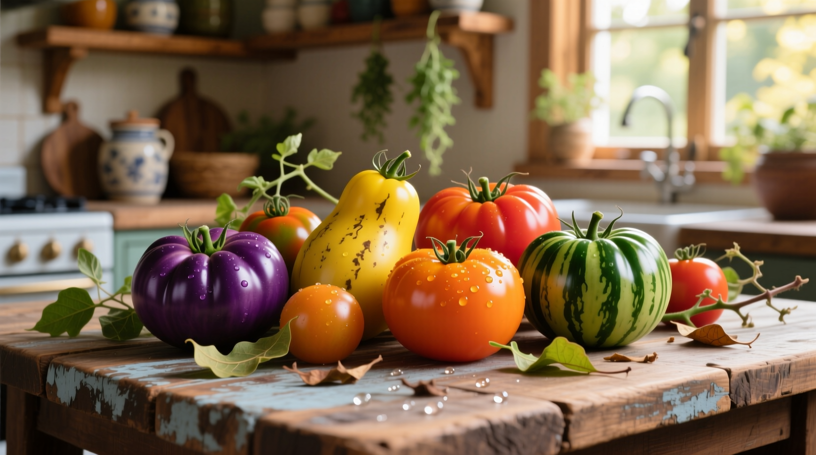 Colorful array of tomato alternatives on wooden table