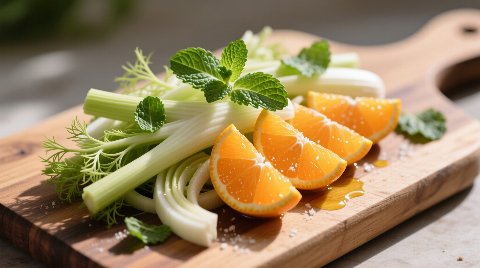 Fresh fennel salad with orange segments and mint garnish