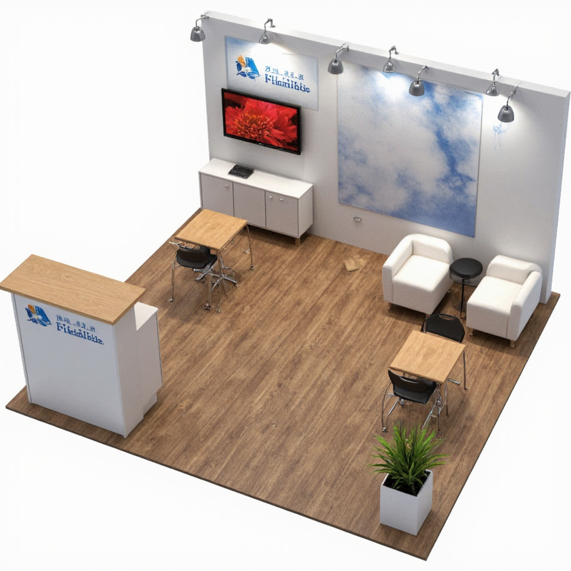 3D Booth Design Software for Retail Designers, material: tempered glass, showcasing sleek, modern elegance.