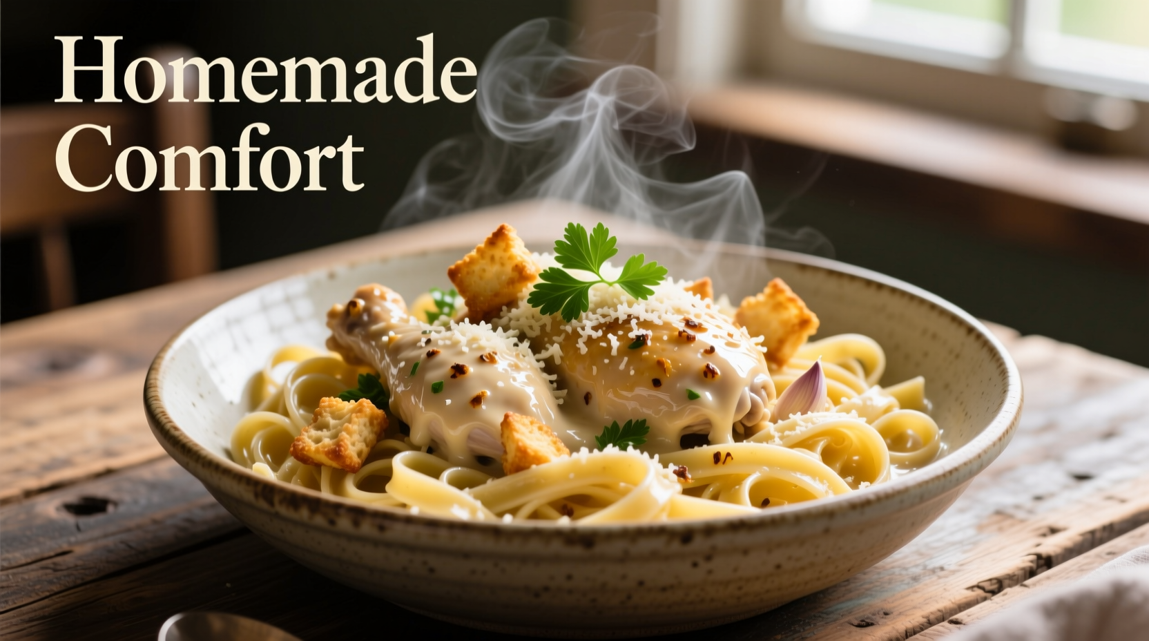 Tender garlic parmesan crock pot chicken served over pasta