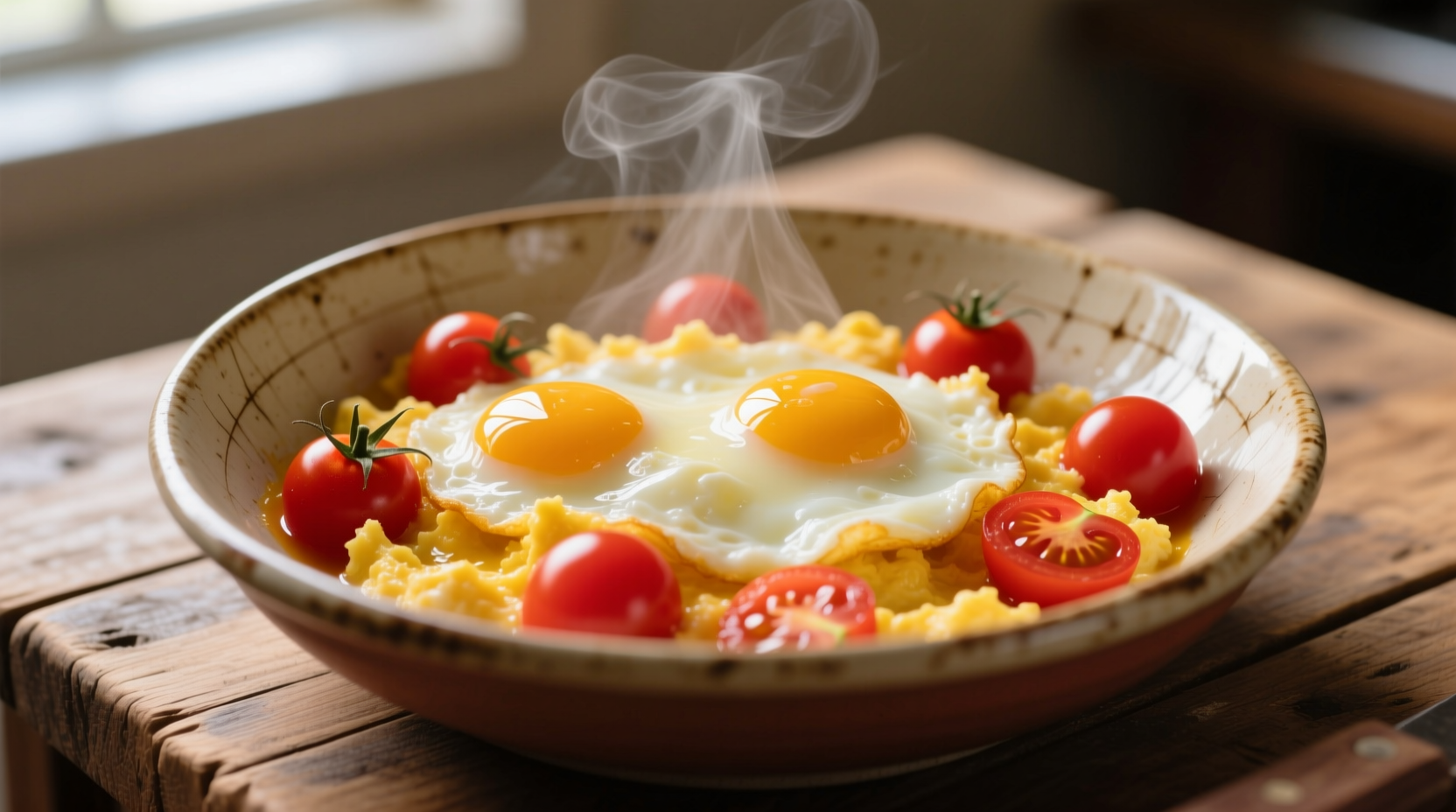 Perfectly cooked scrambled eggs with tomatoes