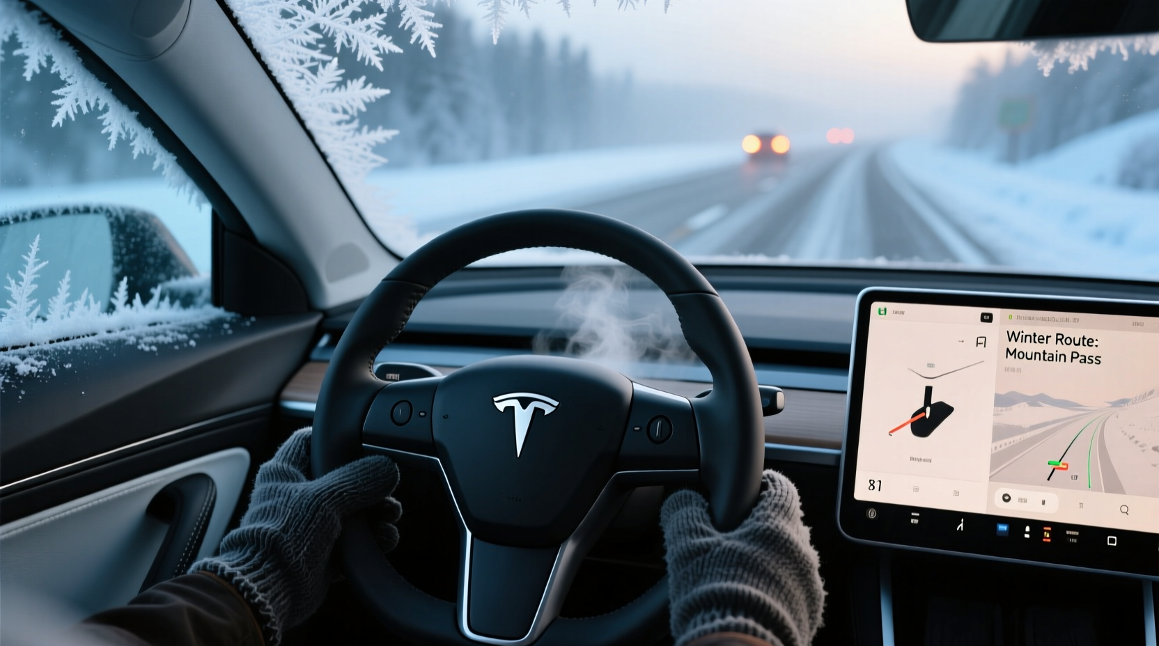 model3 yoke road trip winter