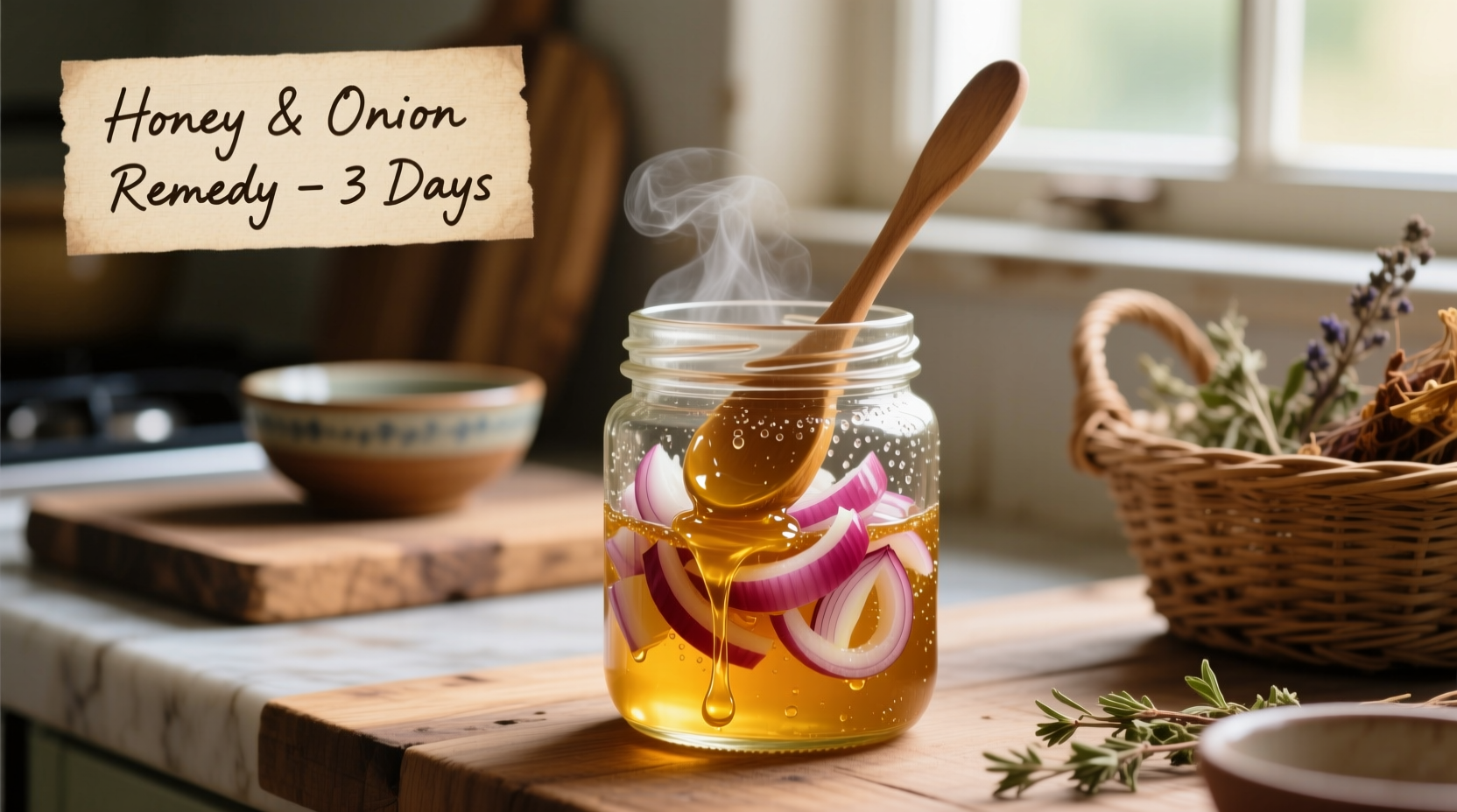 Honey and onion natural remedy preparation