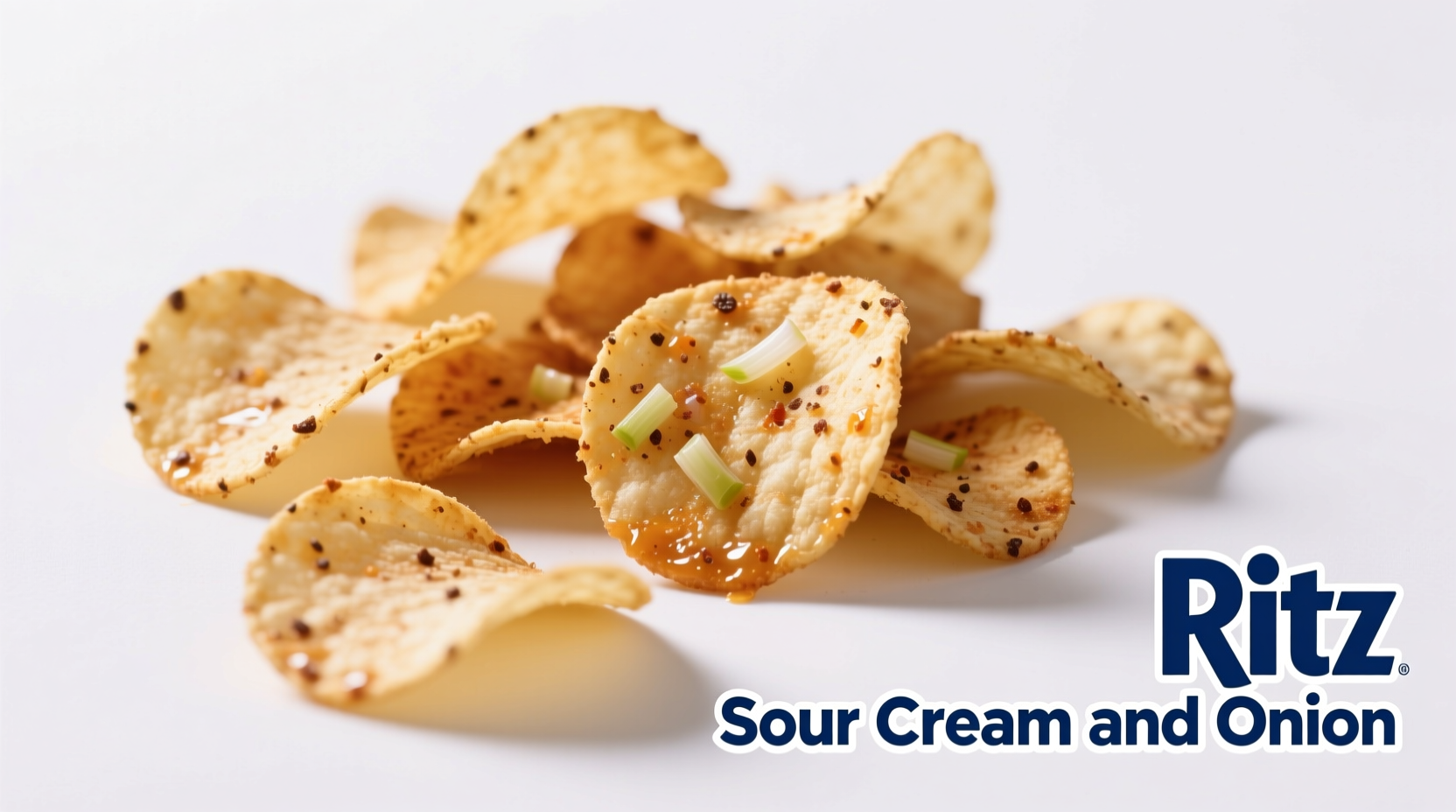 Ritz Sour Cream and Onion Chips on white background