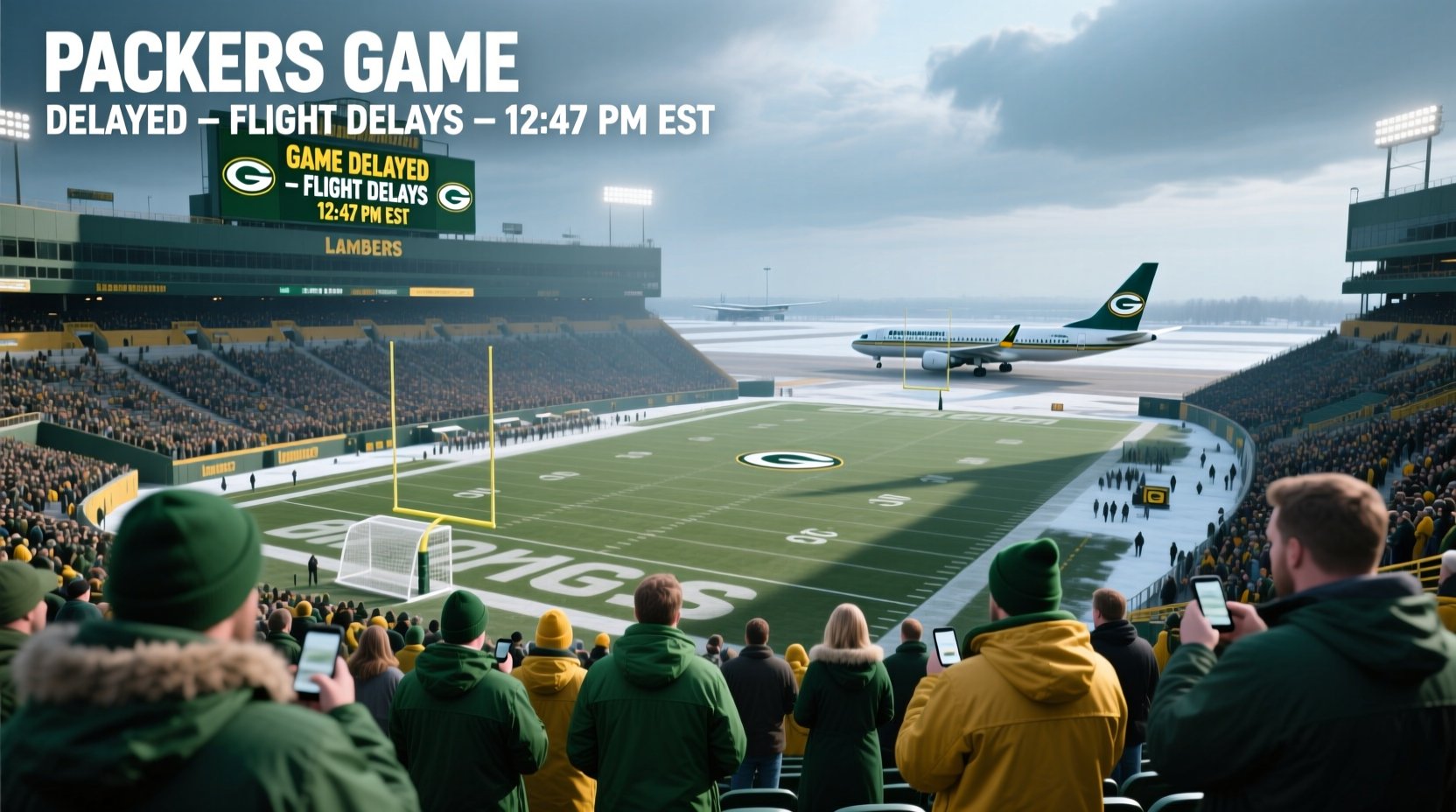 why was the packers game delayed flight delay details