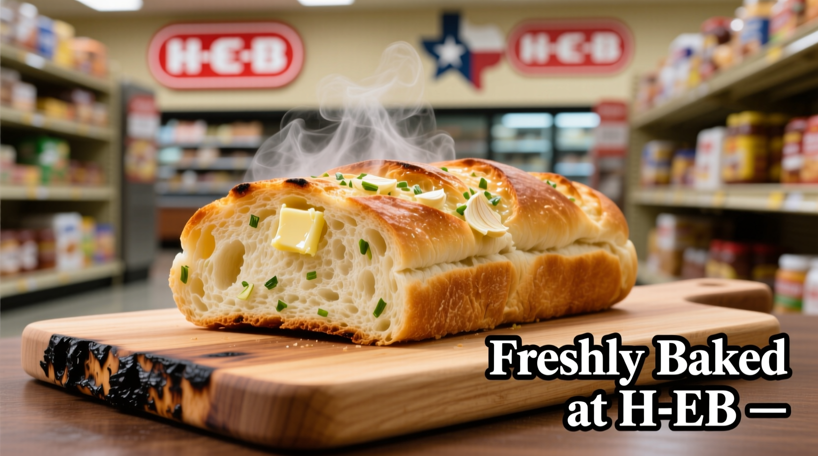 Freshly baked garlic bread from H-E-B