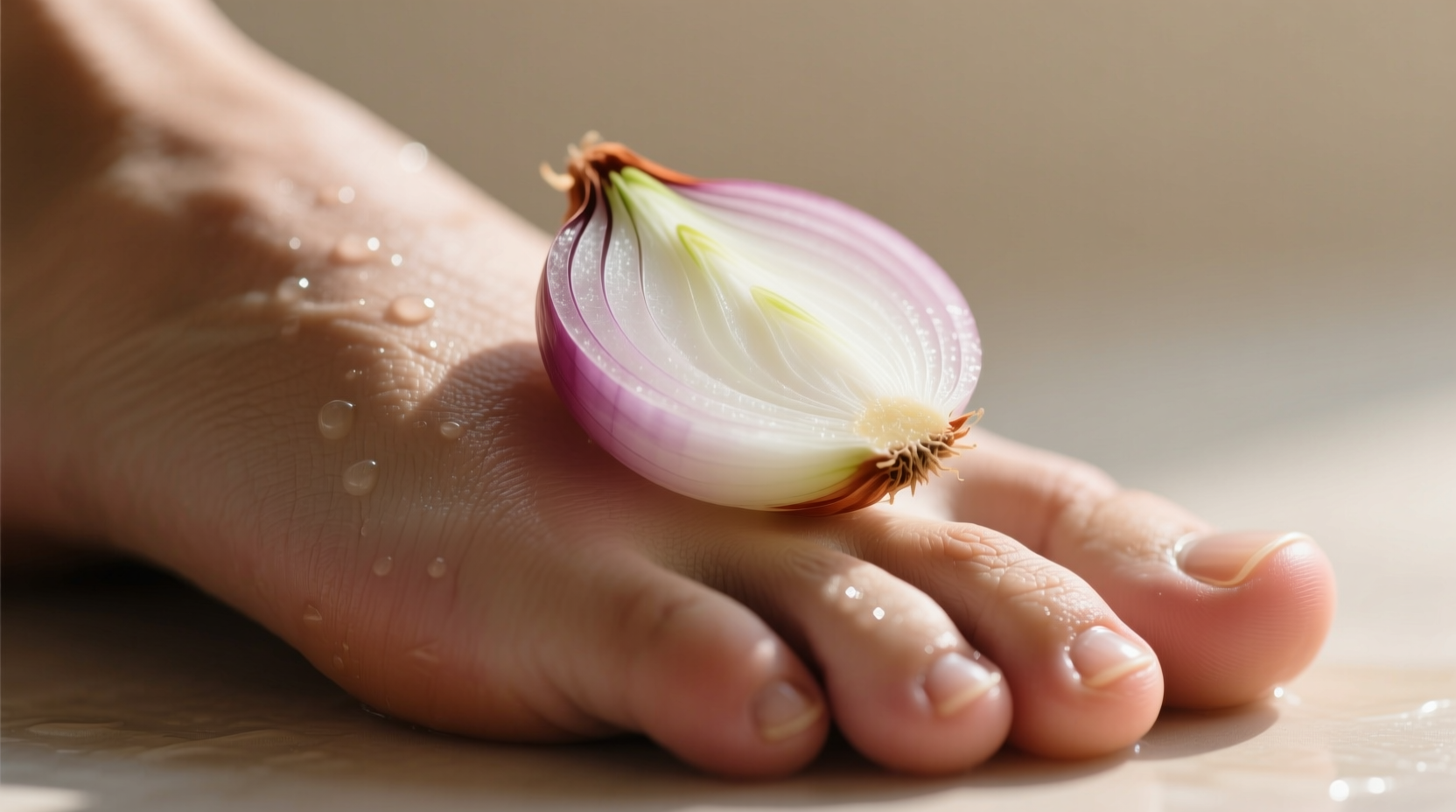 Raw onion slices placed on sole of foot