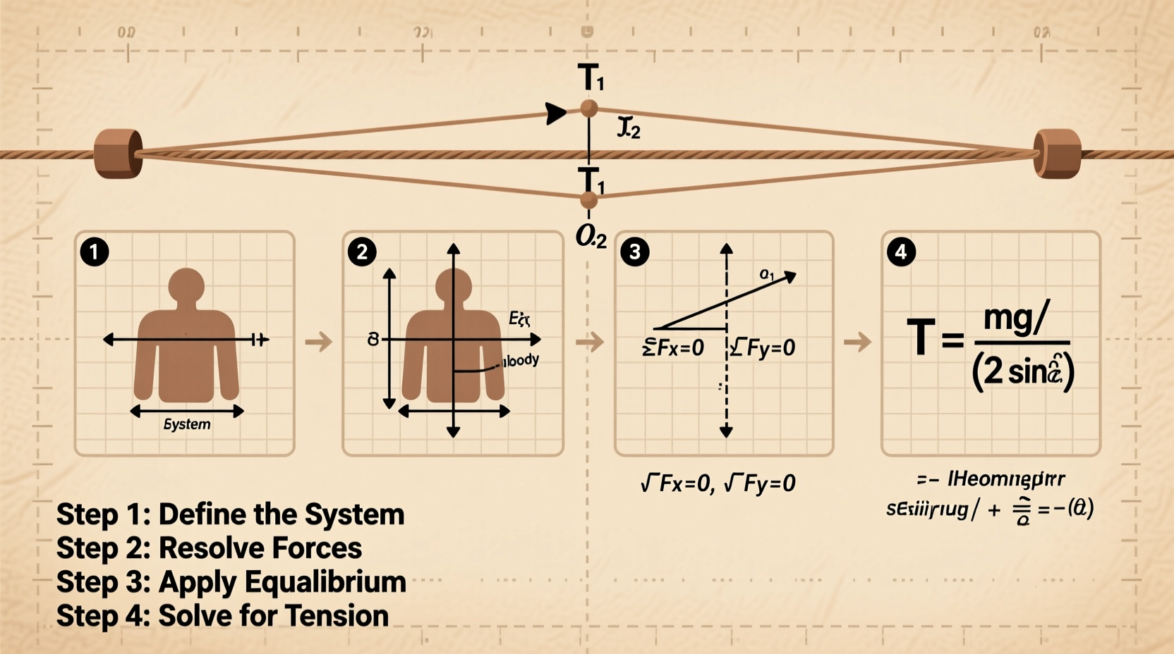 a step by step guide to accurately calculate the tension of a string in any scenario