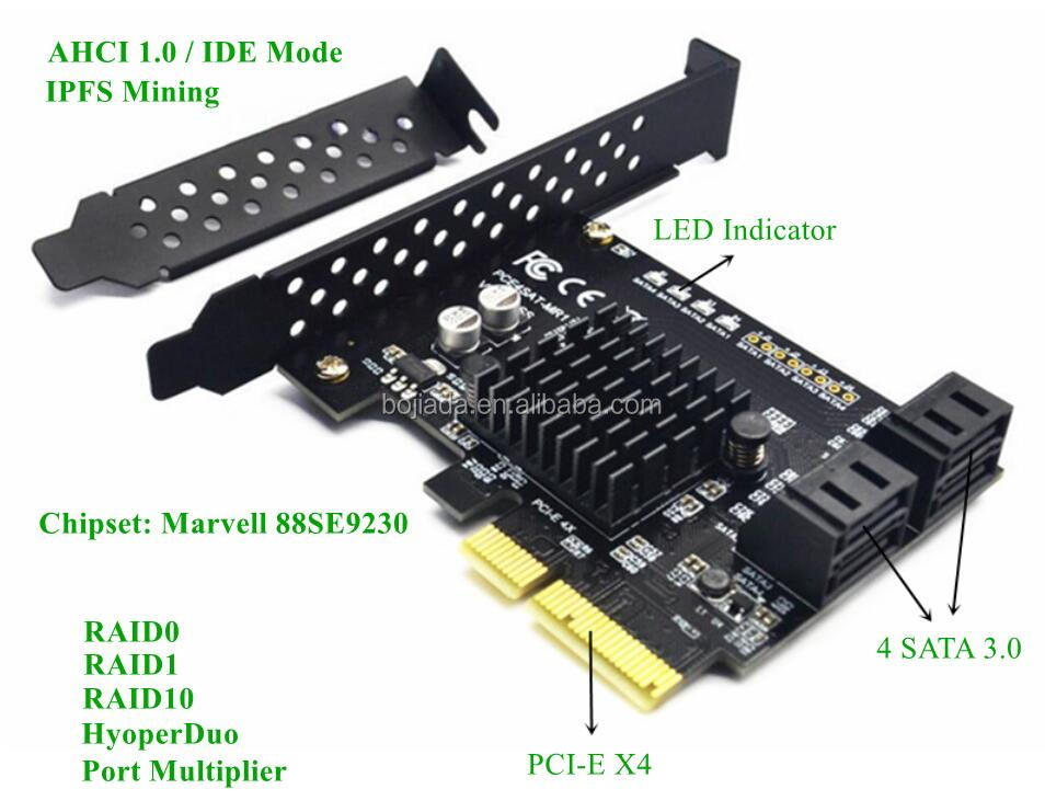PCIe 4 Ports 6G SATA 3.0 Controller Card Marvell 88SE9215 Non Raid PCIe 20 X1 Expansion Card With L - View #5