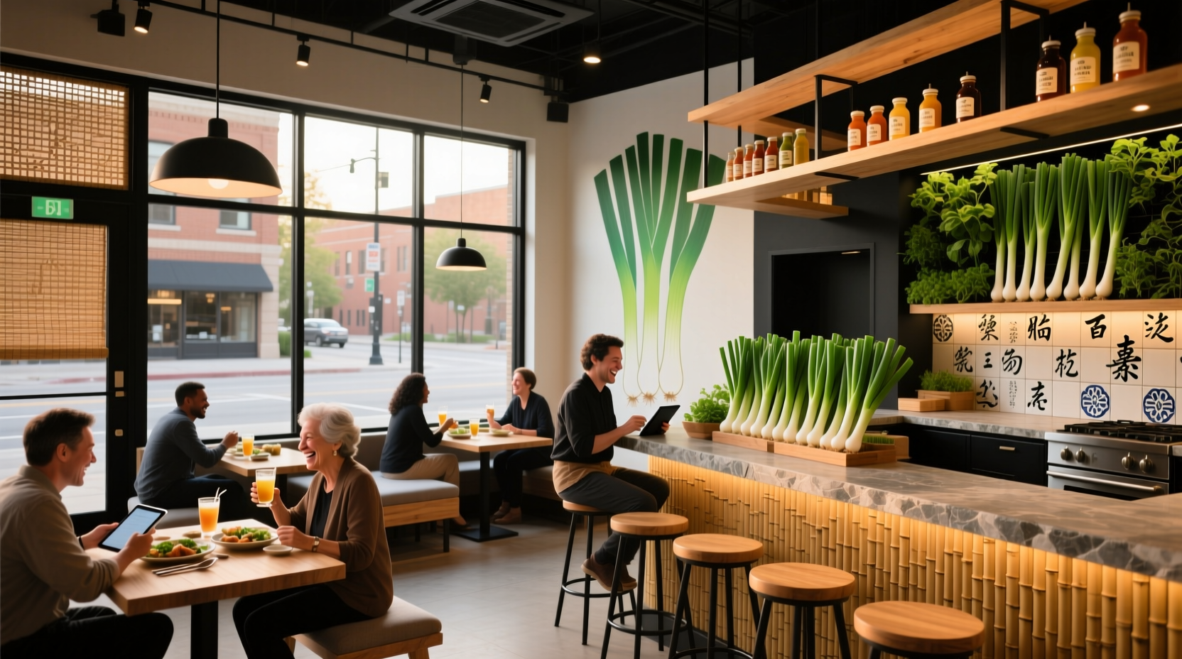 Green Onion Bar Omaha interior with modern decor and patrons