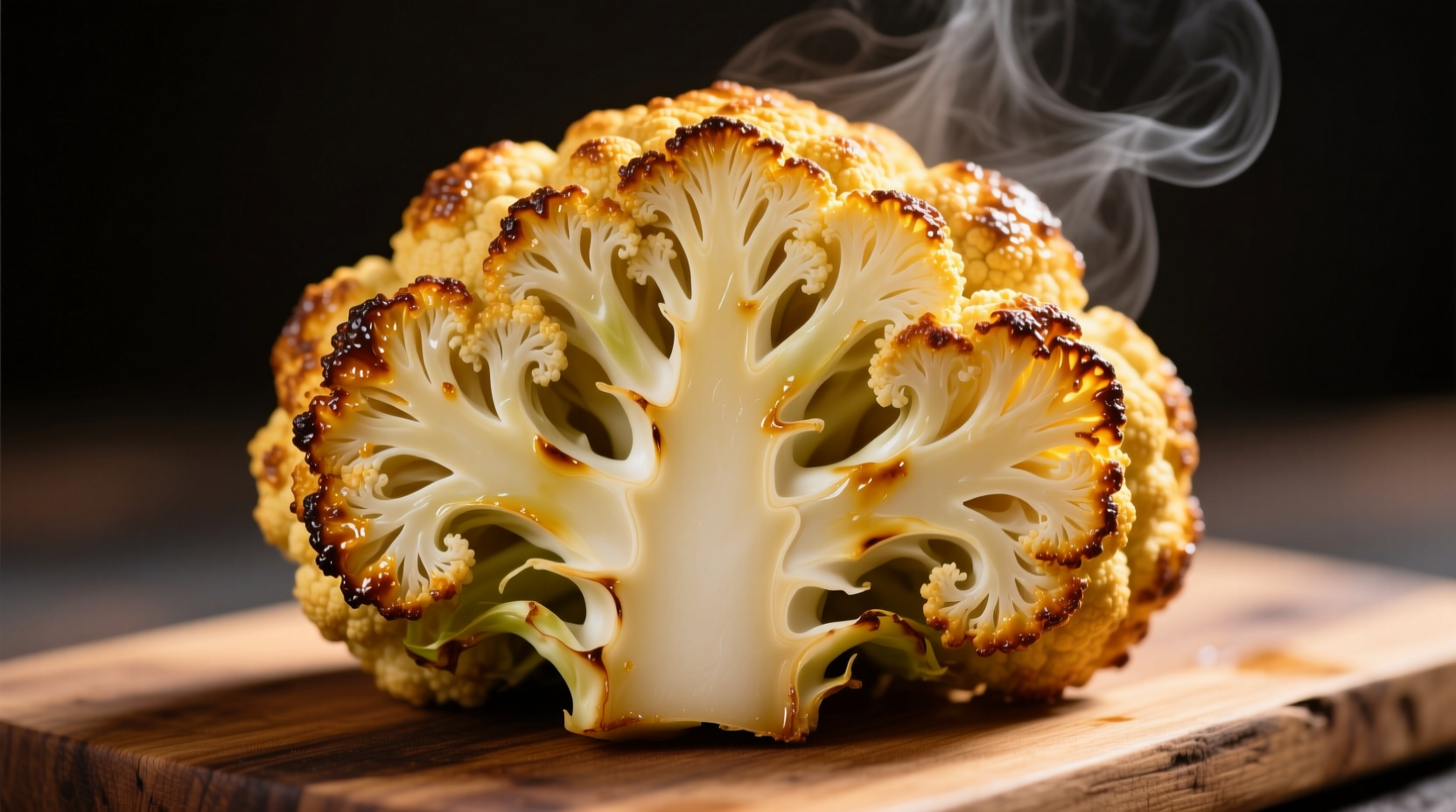 Golden roasted whole cauliflower with crispy edges