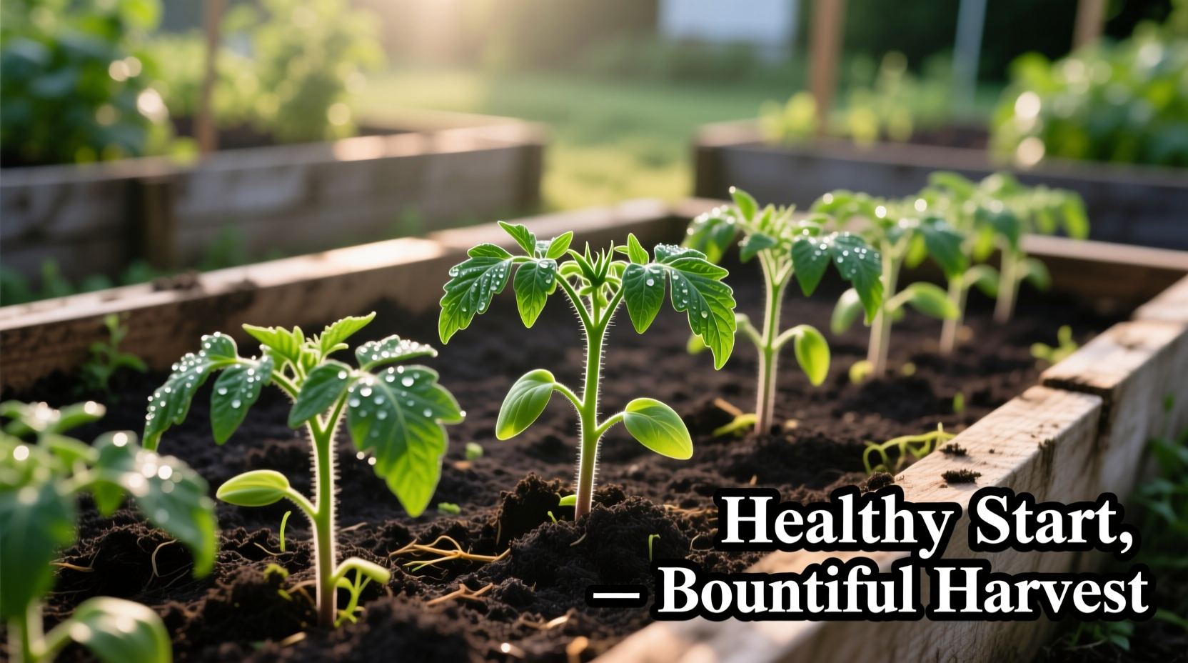 Healthy tomato seedlings in garden bed with proper spacing