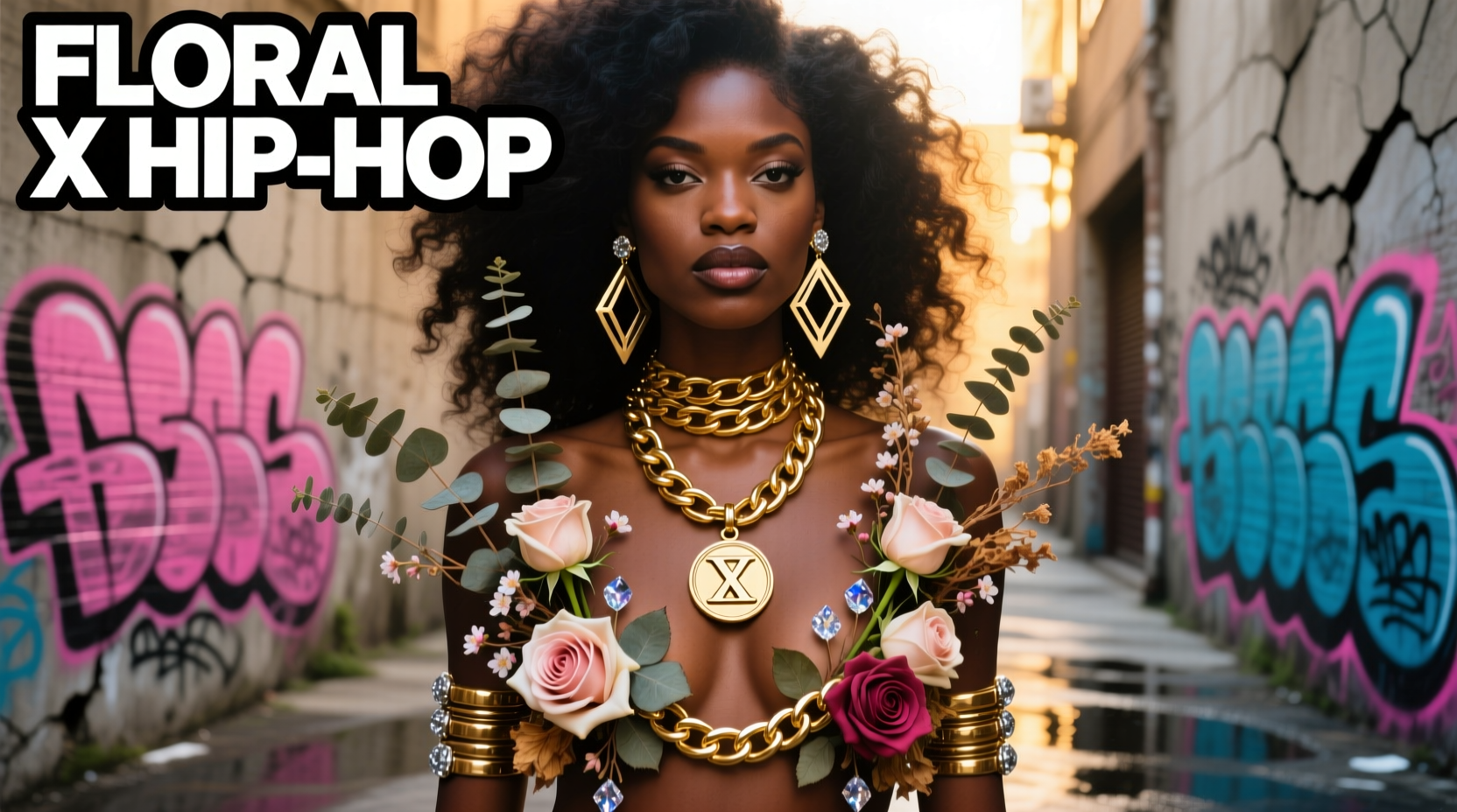 how to mix floral necklaces with hip hop jewelry for a bold fashion forward look