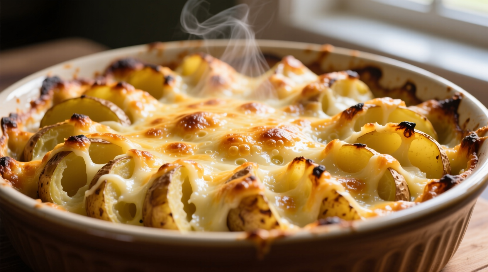 Golden baked scalloped potatoes with cheese crust