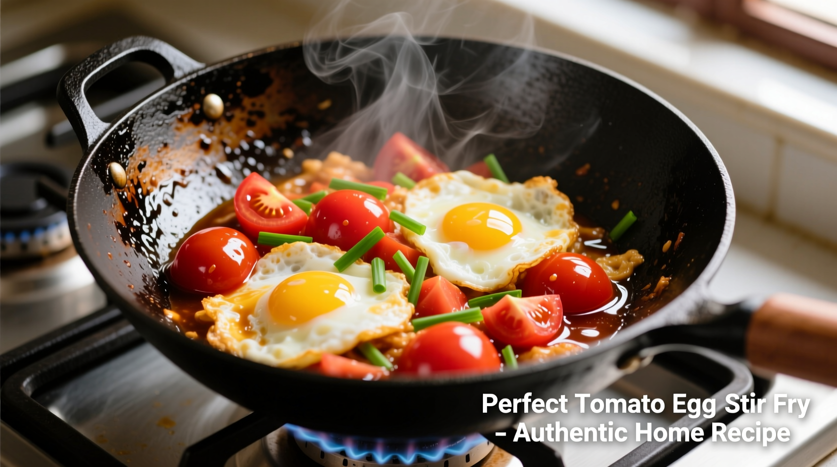 Perfect Chinese tomato egg stir fry in wok