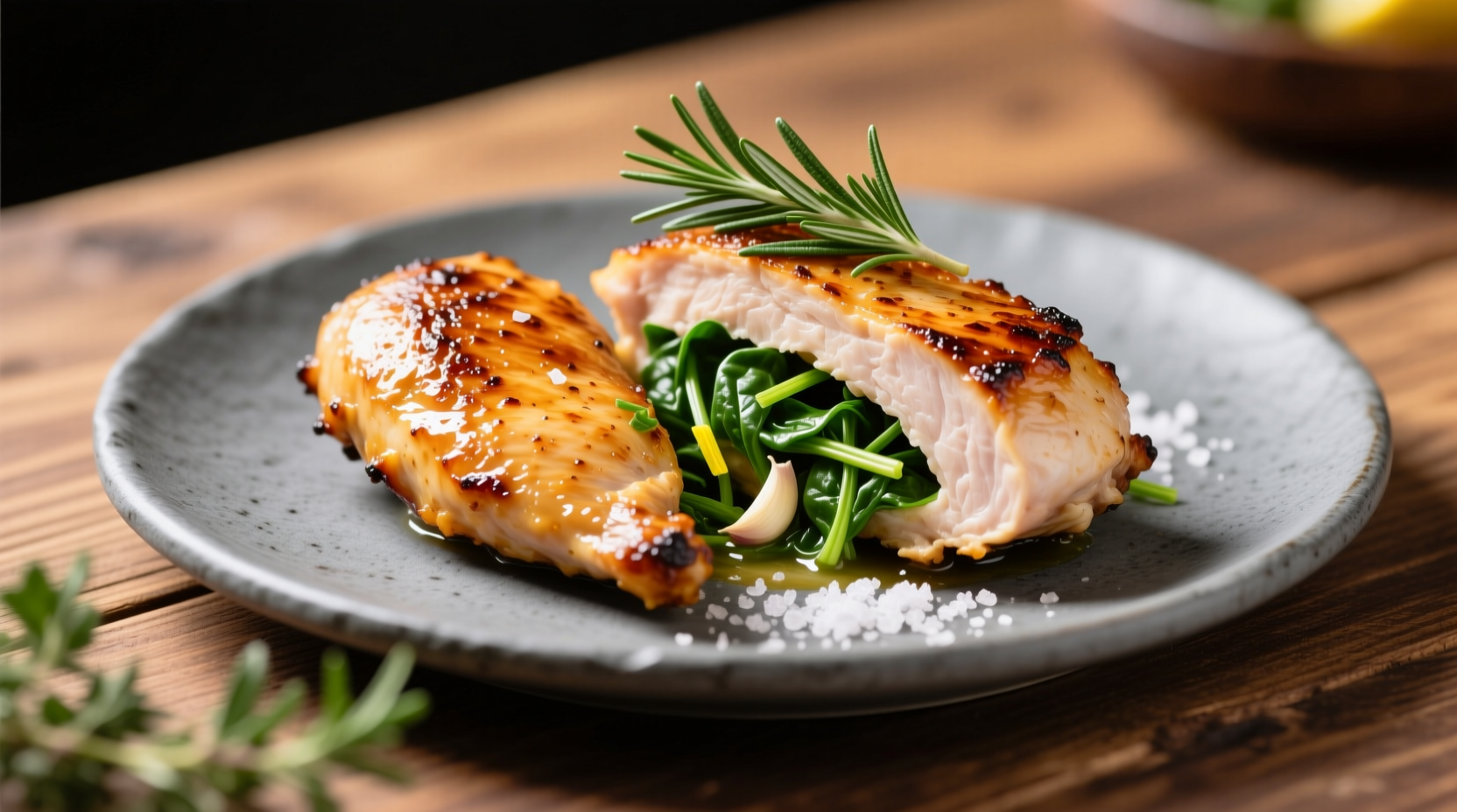 Juicy spinach stuffed chicken breast with herbs