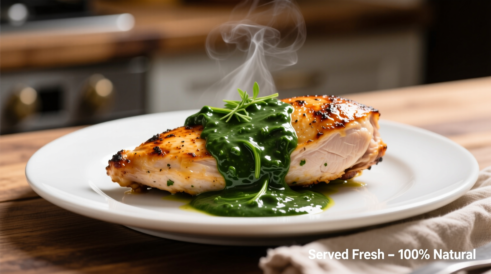 Perfectly cooked chicken breast with creamy spinach sauce