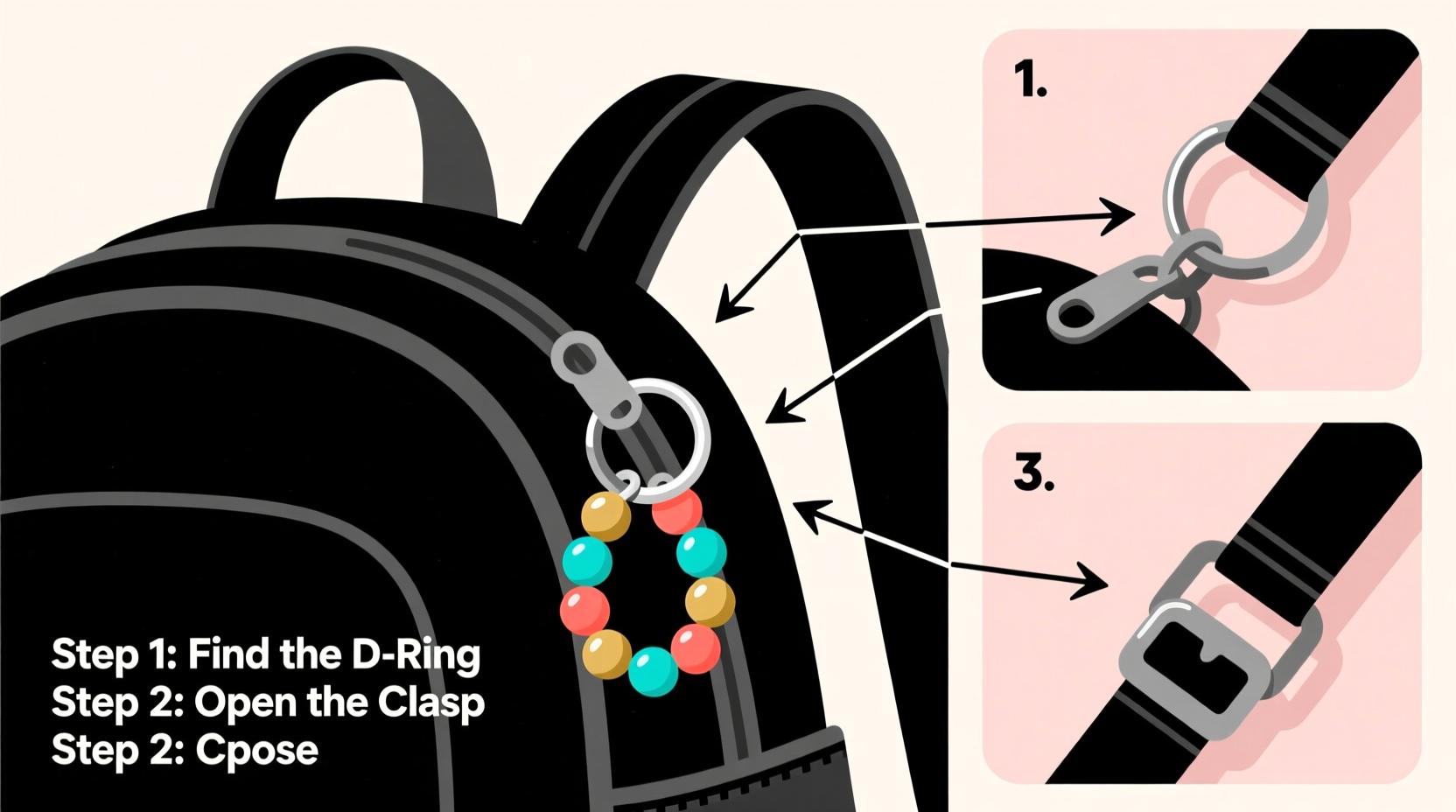 step by step guide to effortlessly attach a beaded keychain to your backpack