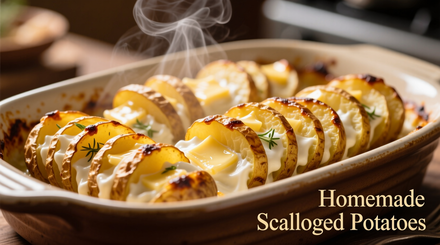 Golden scalloped potatoes with creamy layers