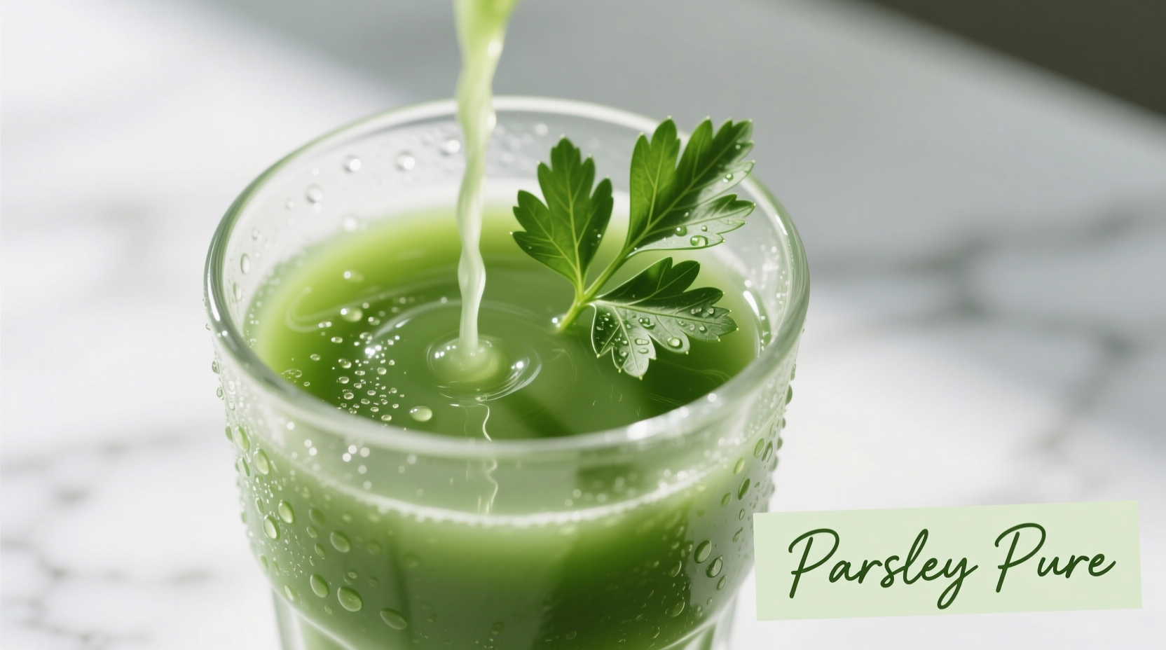 Fresh parsley juice in glass with sprig