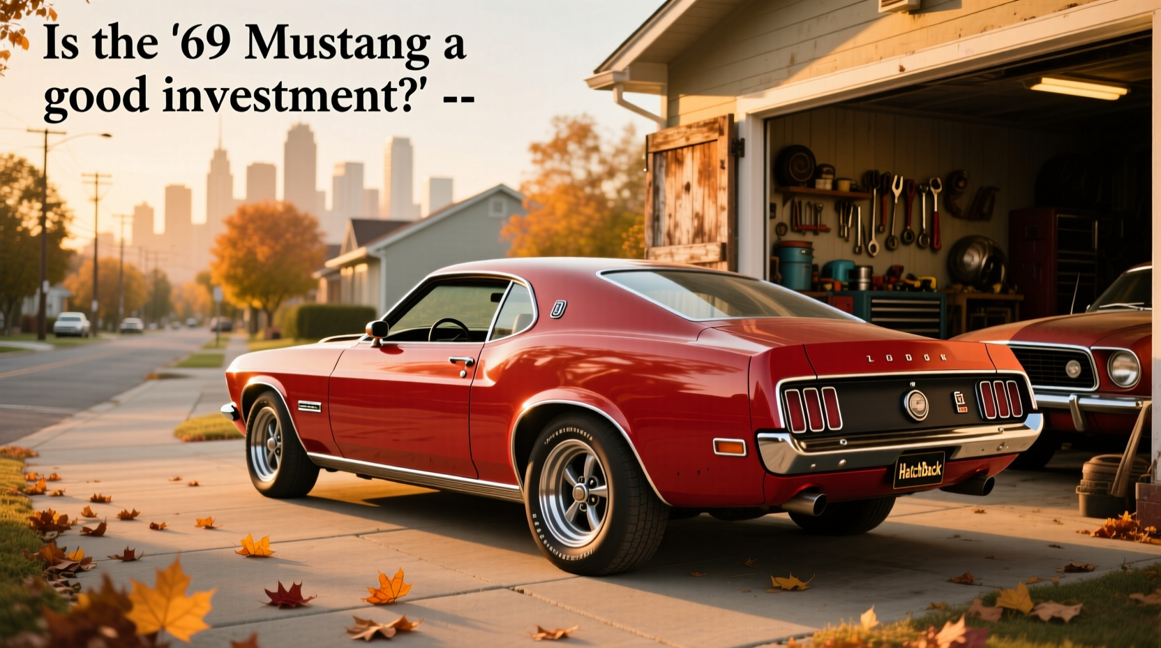 Classic 1970s Mustang hatchback driving on coastal road