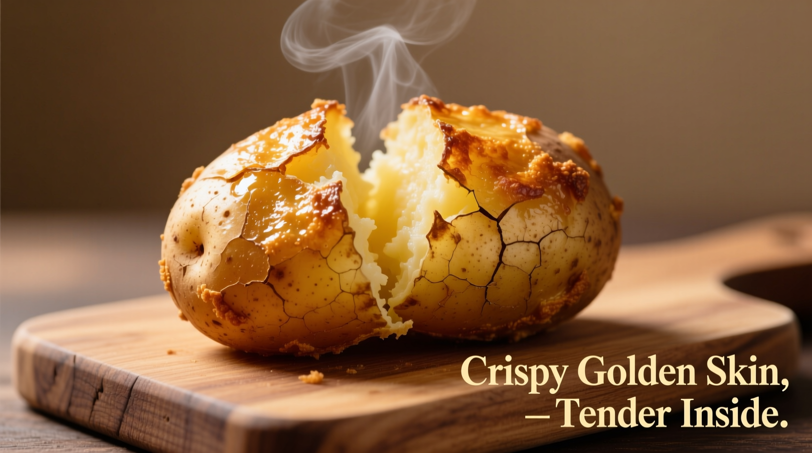Baked Yukon Gold potato with crispy golden skin