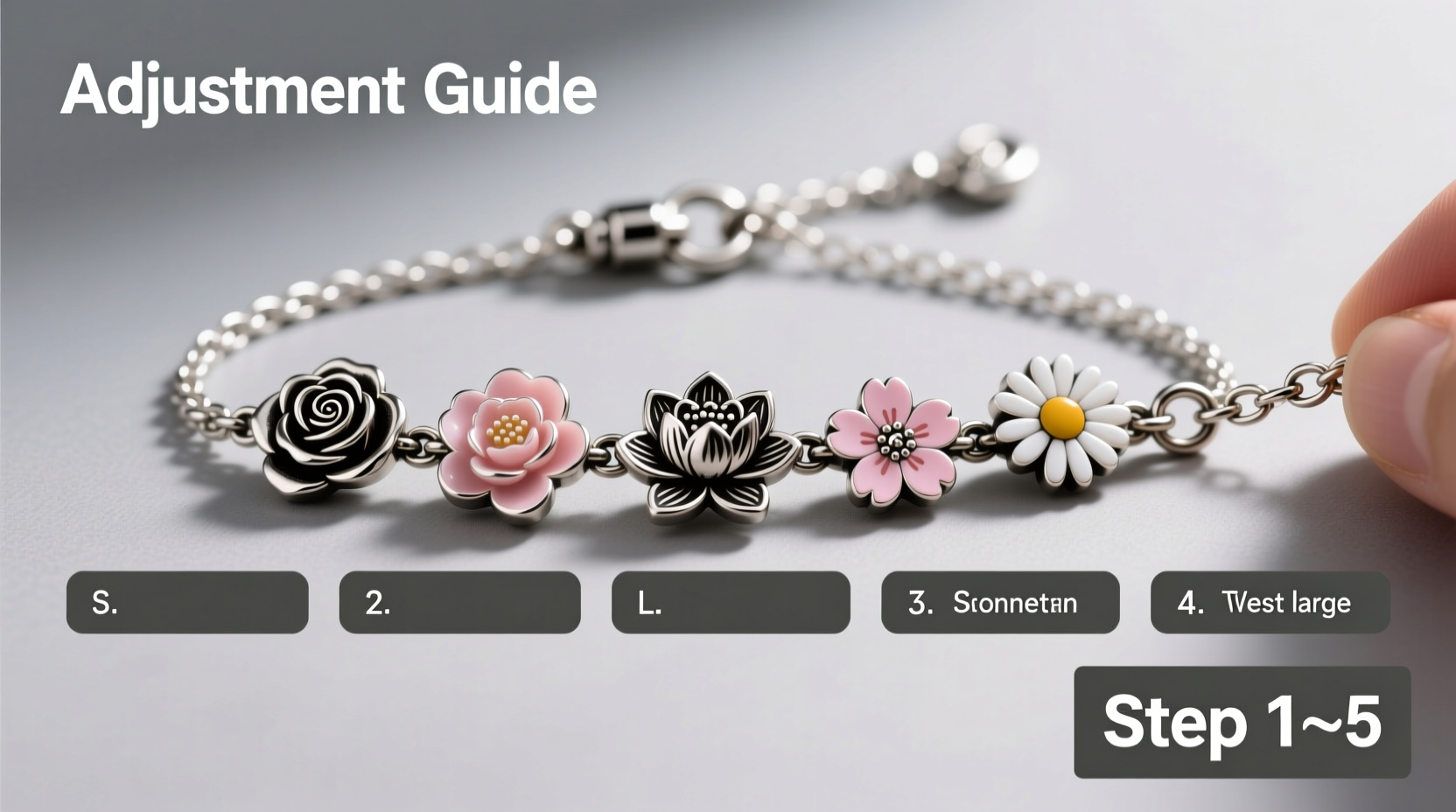step by step guide to adjusting a five flower bracelet for a comfortable and secure fit