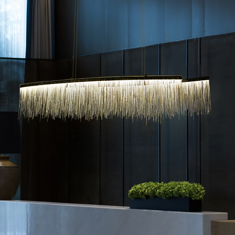 Post-modern Rectangle Aluminum Tassel Linear Chandelier